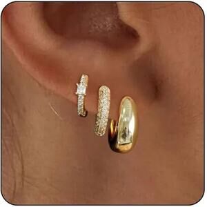 VIROMY 14K Gold Plated Lightweight  Hoop Earrings Set for Women Trendy